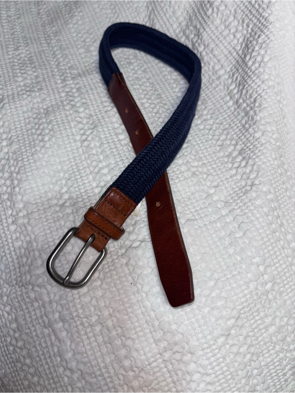 Youth Navy Woven Belt with Brown Leather Trim Crewcuts with tags size 26-28